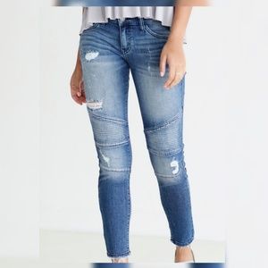 Mid Denim Blue Moto Distressed Jeans